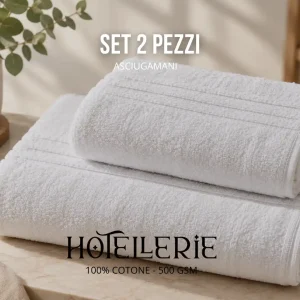 Set 2 Asciugamani Bagno 100% Cotone 500 GSM – Linea Hotellerie