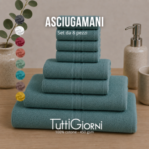 Set 8 Asciugamani 100% Cotone 500 GSM – Linea Tuttigiorni