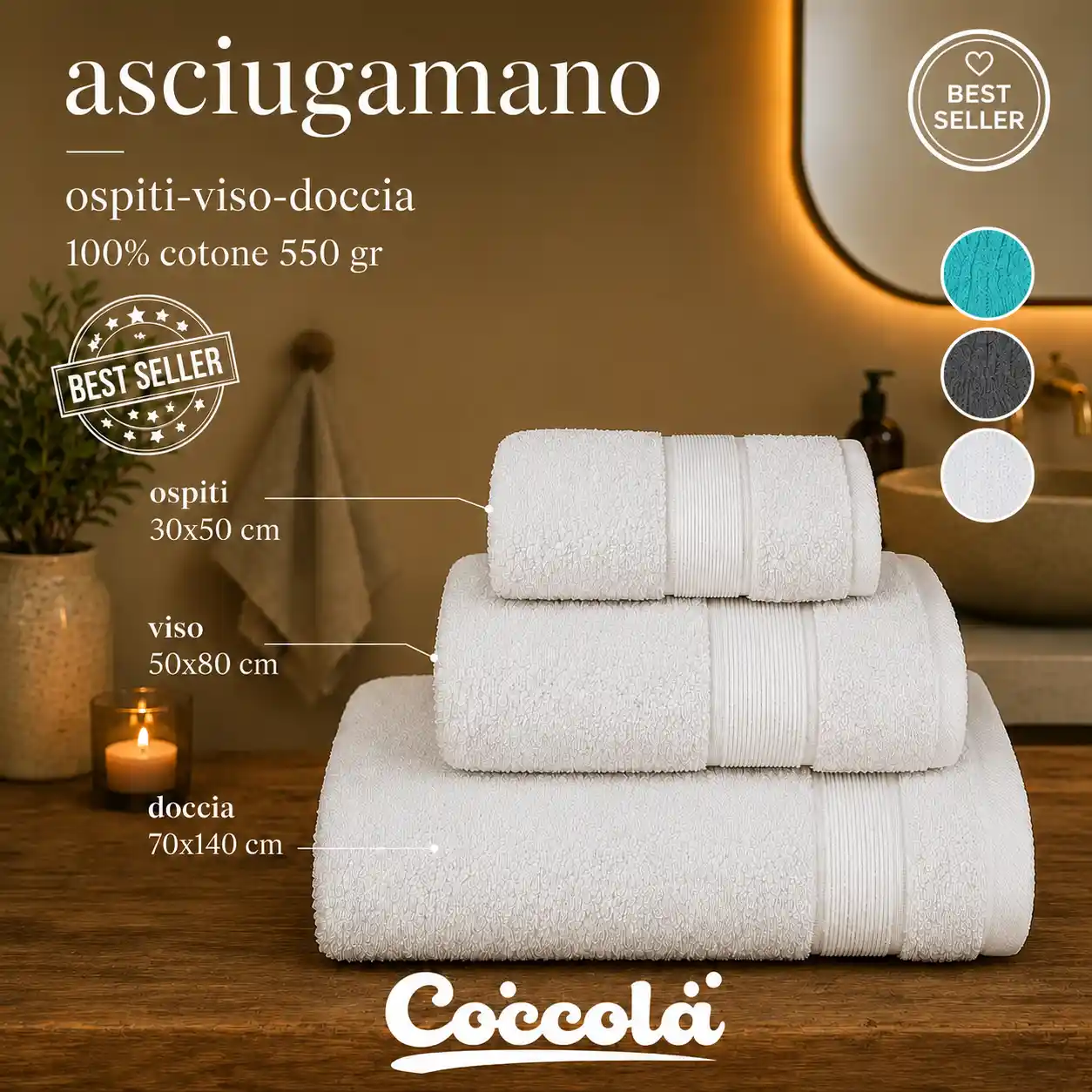 asciugamani monocolore in cotone diverse misure