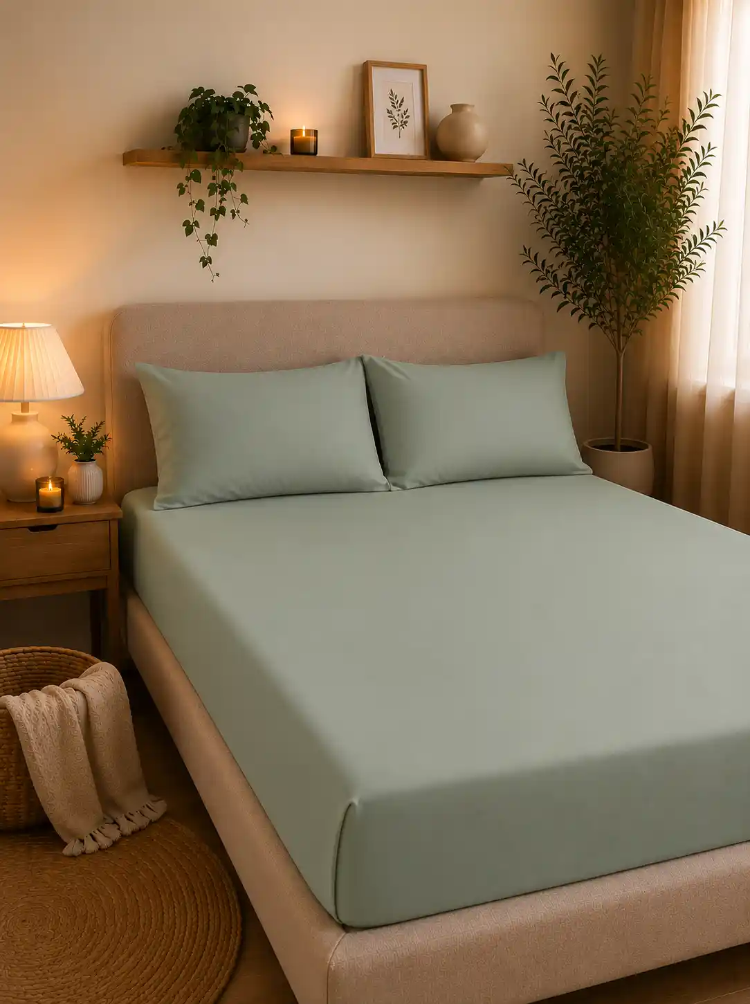 letto matrimoniale lenzuolo sotto verde salvia cotone pregiato