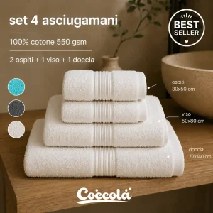 set 4 asciugamani cotone monocolore