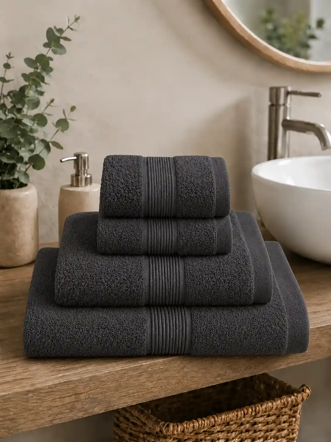 set quattro asciugamani in cotone antracite