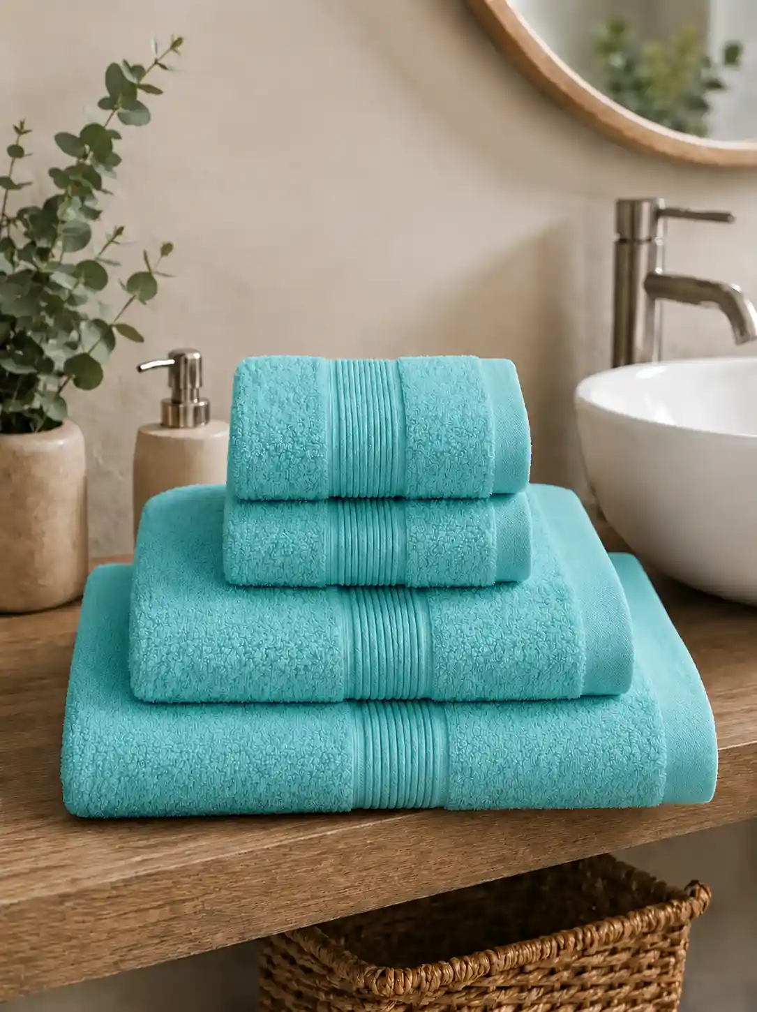 set quattro asciugamani in cotone turchese