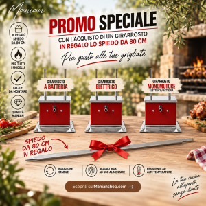 Girarrosto elettrico/batteria/elettrico-batteria + Spiedo gratuito 80 cm