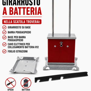 girarrosto a batteria con poggiaspiedo