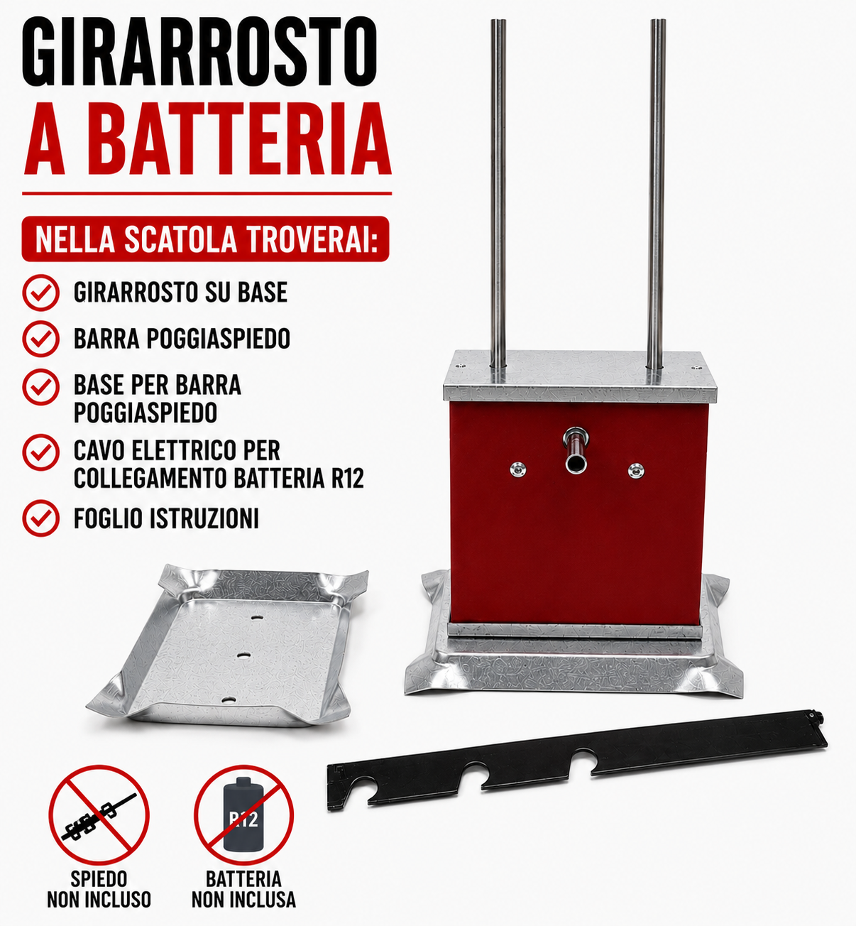 girarrosto a batteria con poggiaspiedo