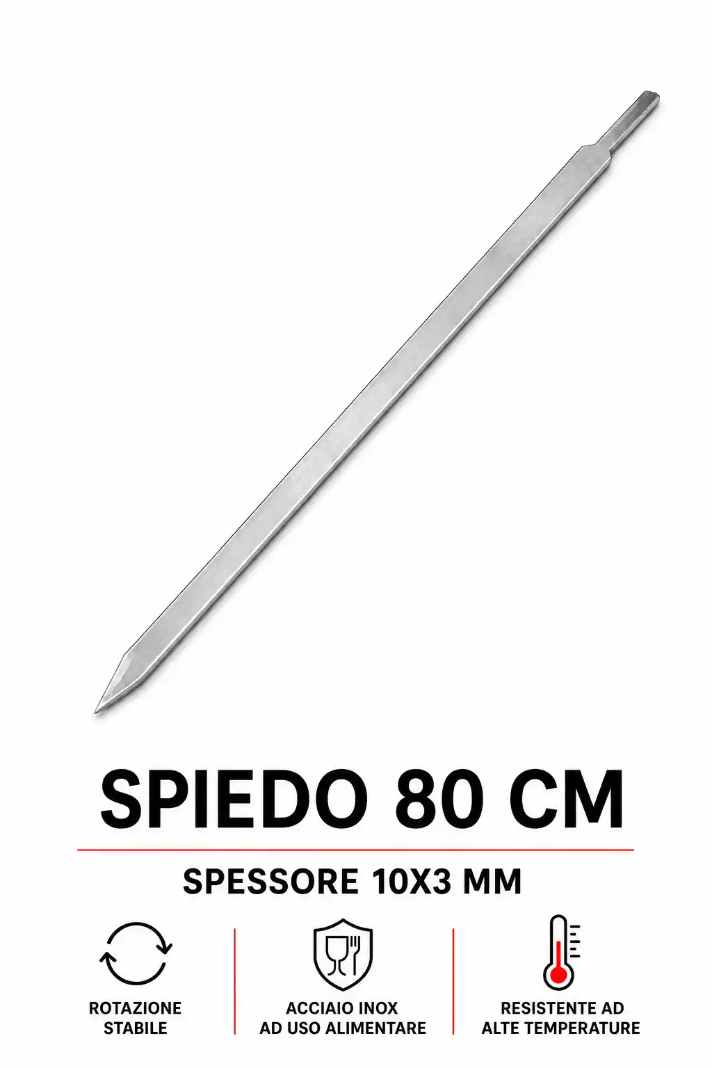spiedo per girarrosto 80 cm lunghezza