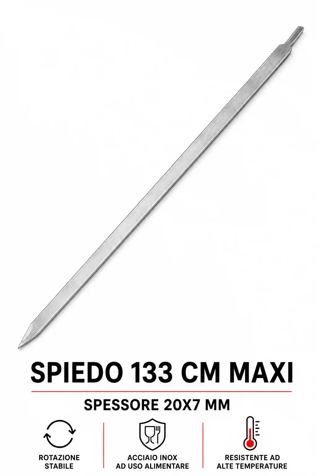 spiedo per girarrosto grande 133 cm lunghezza